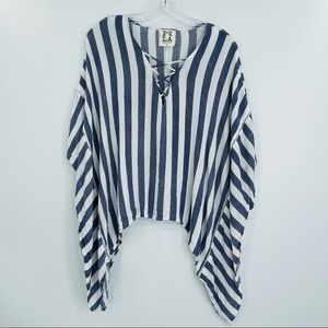 PPLA Sia Denim Striped Tunic Pancho Kaftan Top oversized women's size M